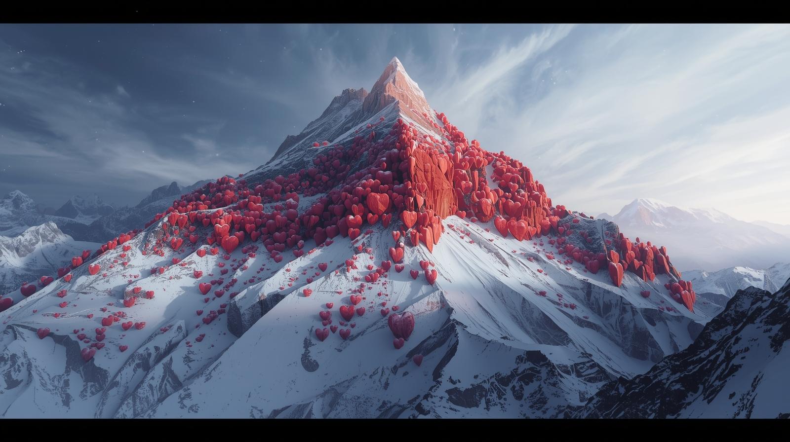 a mountain range made of red hearts and soft snow (1)