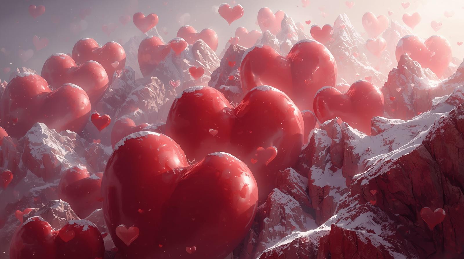 a mountain range made of red hearts and soft snow (2)